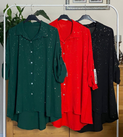 ITALIA  oversized viscose  A-lijn blouse met fijne glitter/in meerdere kleuren