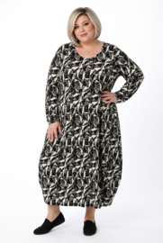 AKH oversized viscose mix ballon jurk apart stretch zwart /wit