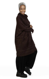 AKH gebreide zacht bouclé oversized tuniek/jurk  apart stretch chocoladebruin