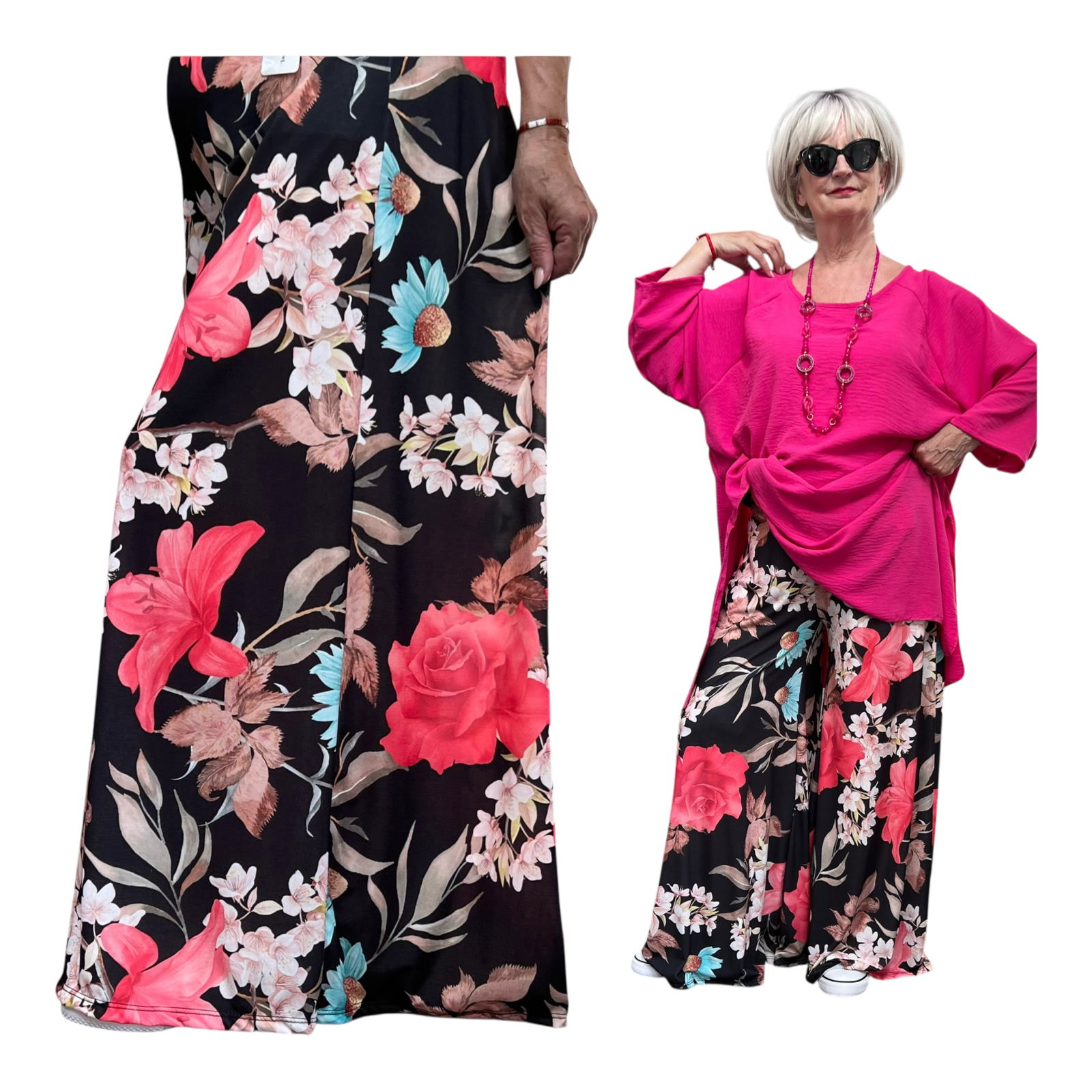 ITALY Mode jersey viscose  wijde broek apart /zeer rekbaar zwart