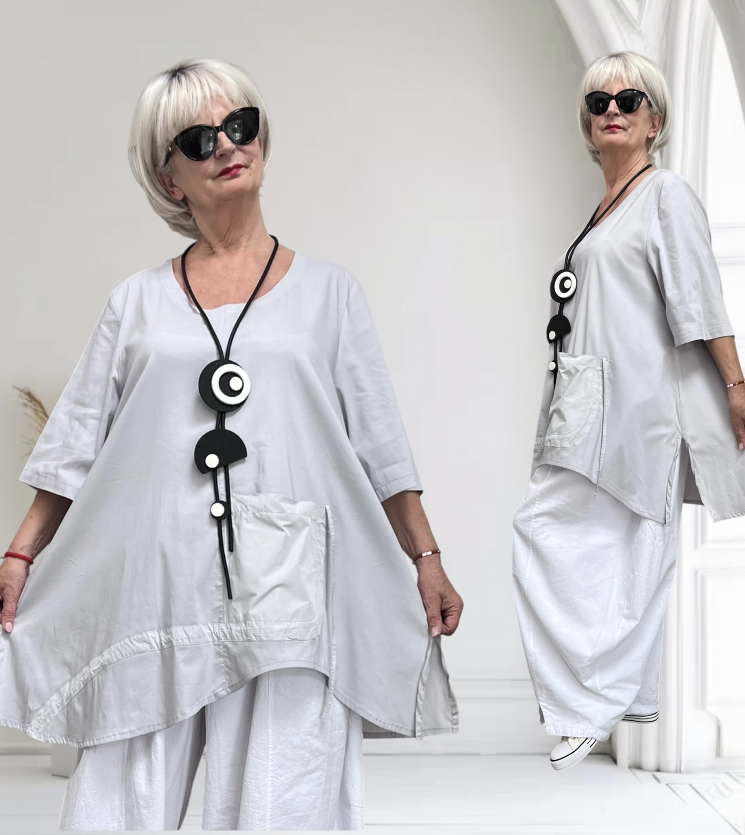 SINNE design.. A- lijn viscose tuniek met taft /stretch