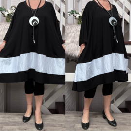 Olena oversized A-lijn jersey viscose tuniek/jurk met zakken apart (extra groot)zwart/wit