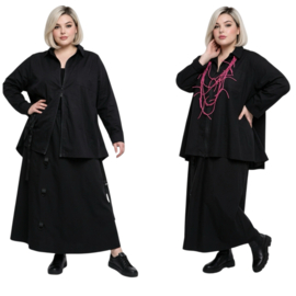 Vincenzo Allocca oversized katoen A-lijn vest/blouse/tuniek met rits/zwart apart stretch
