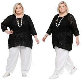 ITALIA oversized viscose KANTEN top met zakken  stretch/zwart