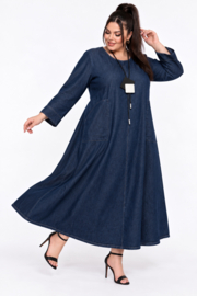 Gulio Moda katoen jeans A-lijn jurk met zakken / stretch