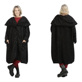 AKH oversized lange ballonvorm glanzendet gekrulde bont jas zwart