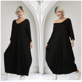 AKH viscose A-lijn jurk apart stretch  zwart