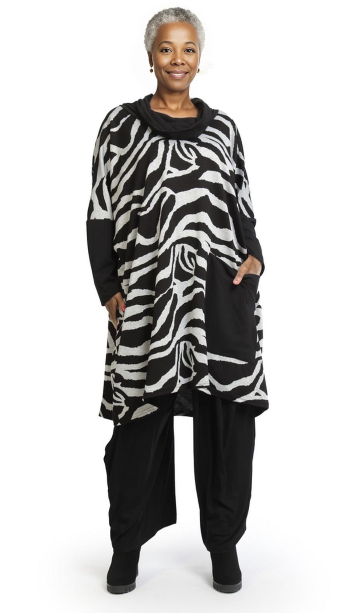 AKH oversized viscose mix tuniek apart stretch zwart/grijs