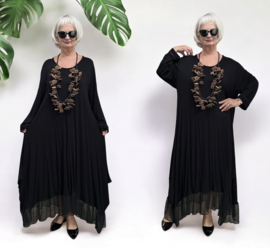 R.A.F.A.Y viscose A-lijn jurk met tule / stretch zwart