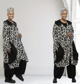 AKH oversized viscose mix A-lijn blazer/jas/vest/apart/ stretch zwart /wit