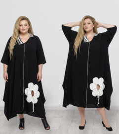 CN-G viscose A-lijn jurk met bloem / zwart/wit