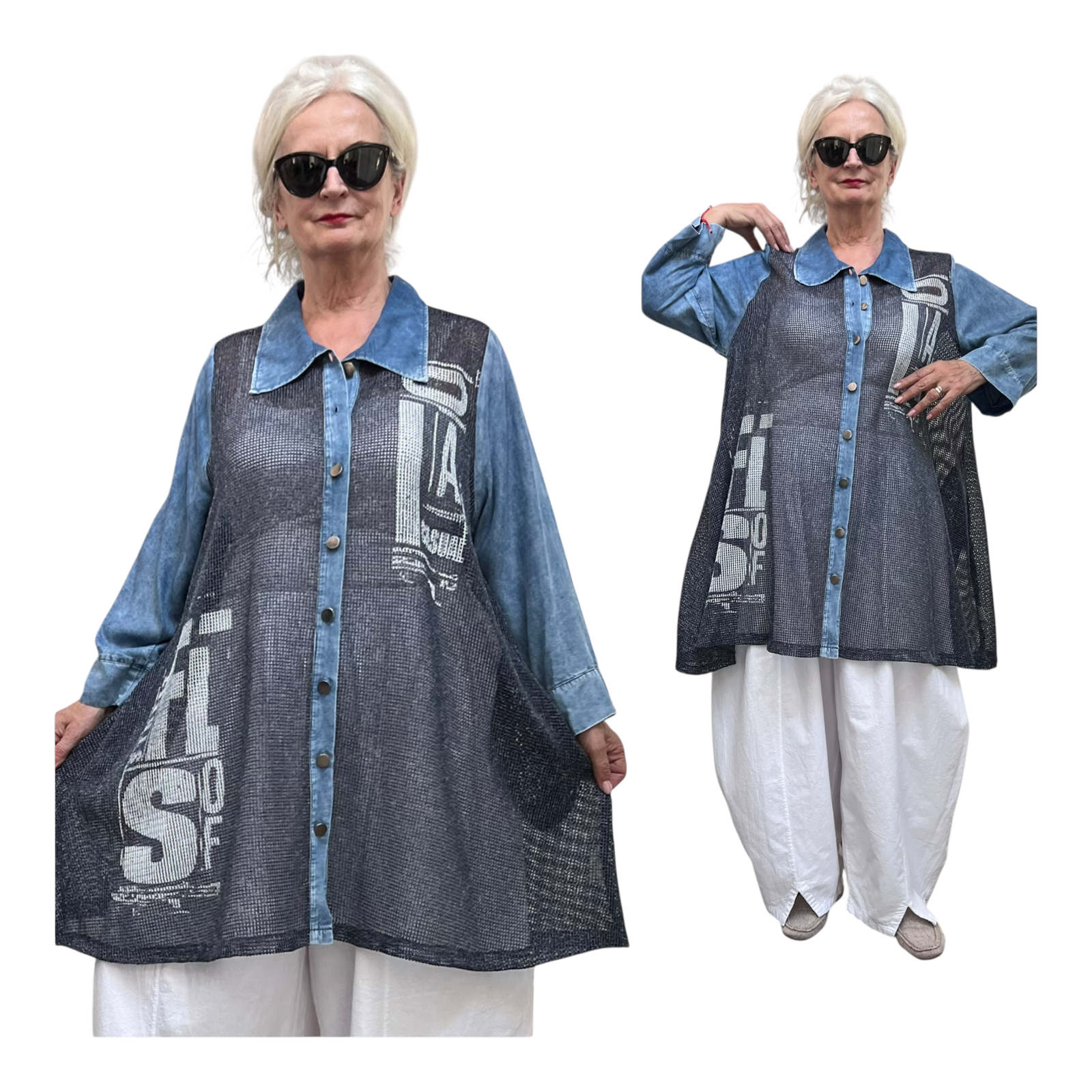 Zedd Plus tencel jeans A-lijn blouse/hemd/tuniek