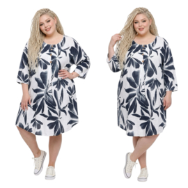 ITALIA  katoen tuniek/jurk met zakken wit/blauw