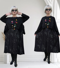 FlyOut  oversized jersey katoen viscose A-lijn jurk zwart stretch