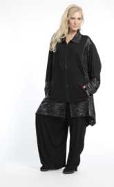 AKH oversized viscose A-lijn blazer/vest met rits  zwart stretch