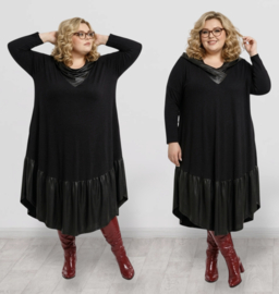 SASHA LENA oversized viscose A-lijn jurk zwart/stretch