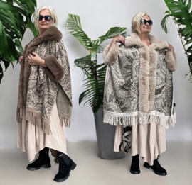 ITALIA viscose gebreid boho poncho met bont/in meerdere kleuren