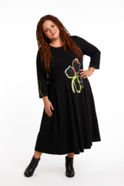Zedd Plus katoen A-lijn jurk met bloemapplicatie /zwart stretch