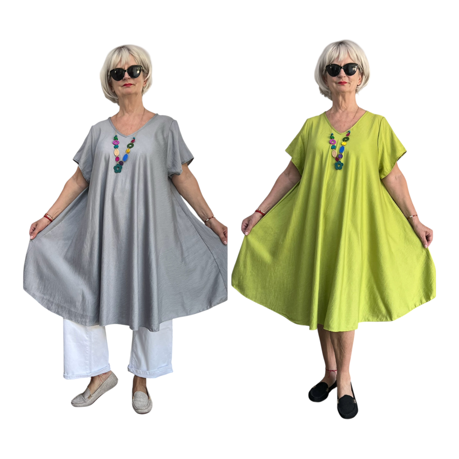 ITALIA MODA viscose  A-lijn jurk met ketting /in meerdere kleuren