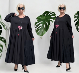 SASHA  oversized katoen A-lijn jurk stretch zwart