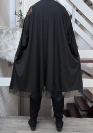 Abigail oversized viscose jersey A-lijn tuniek/jurk met inzet van tule apart(extra groot)stretch