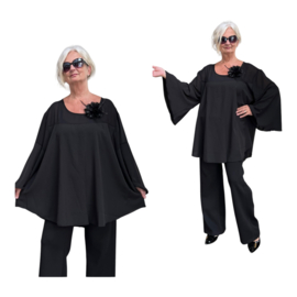ITALIA oversized A-lijn blouse met broche zwart/gevoerd
