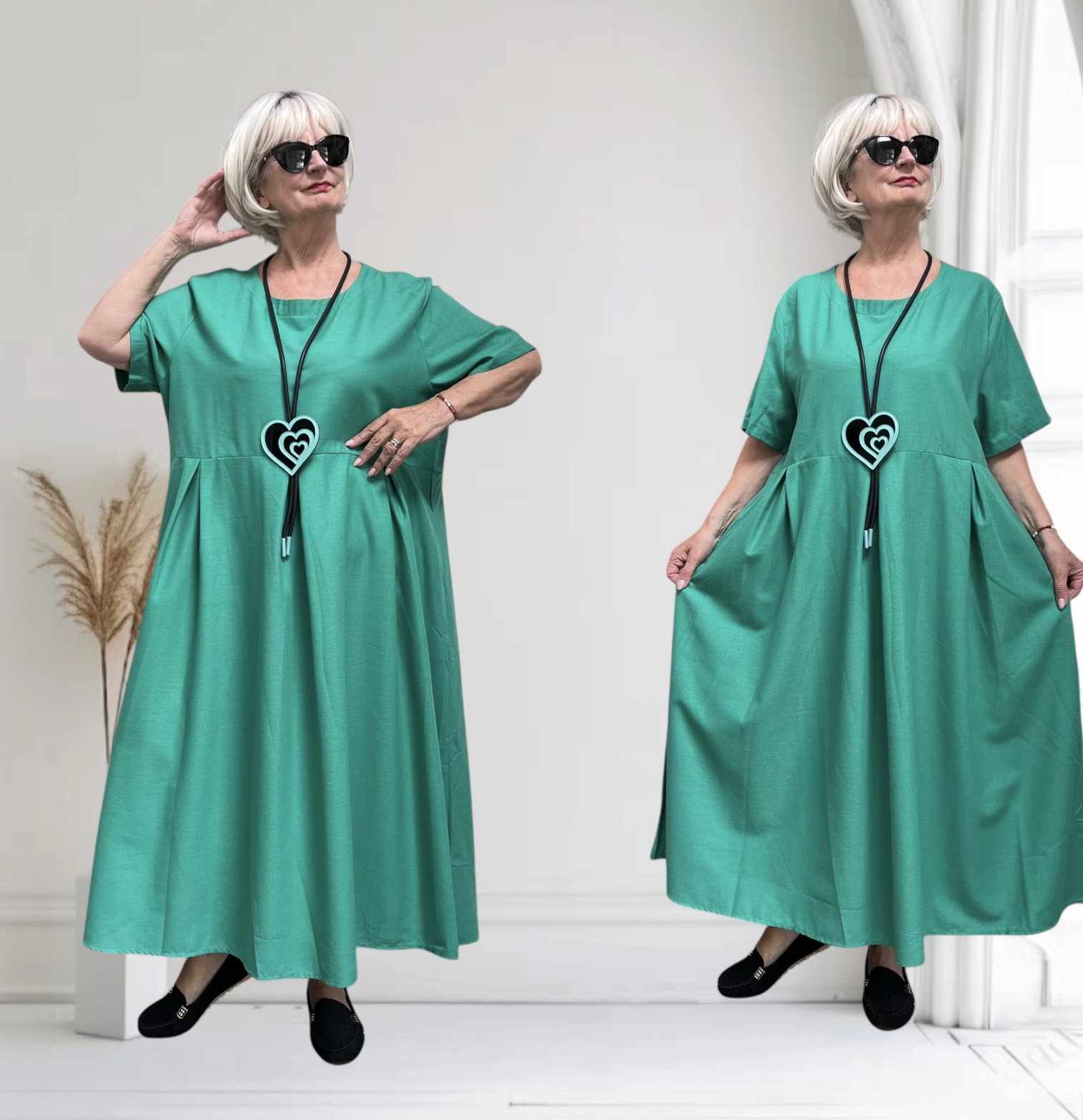 ITALIA  MODA  linnen/viscose wijde jurk met zakken apart
