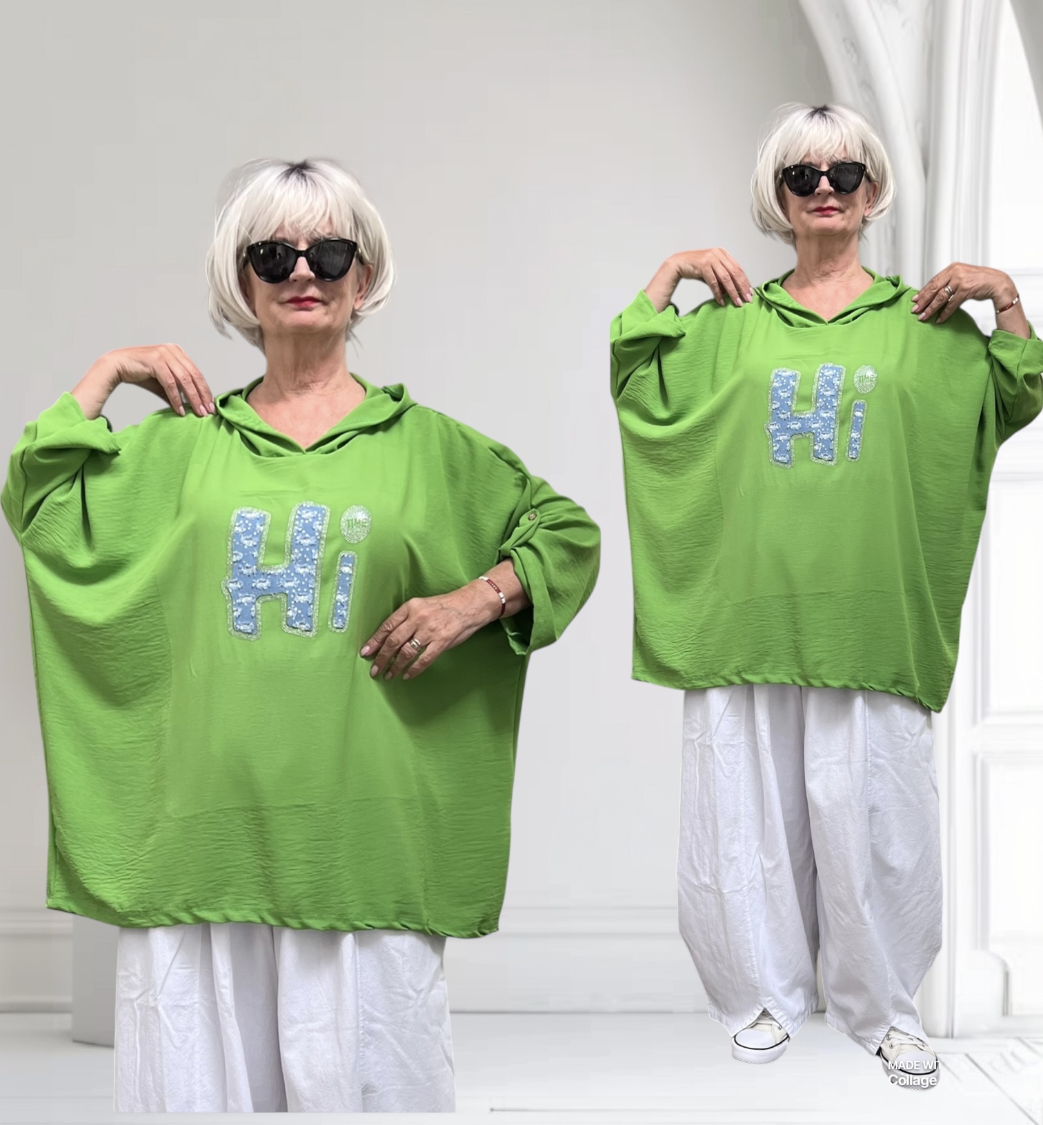 ITALIA oversized viscose top/tuniek met capuchon