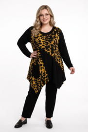 AKH oversized tricot viscose mix A-lijn tuniek apart stretch zwart/geel