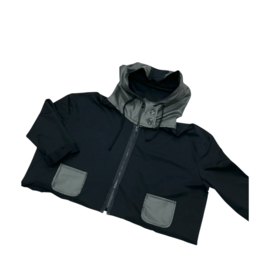 Vincenzo Allocca oversized katoen blazer met inzet van eco leder/aparte/stretch/zwart