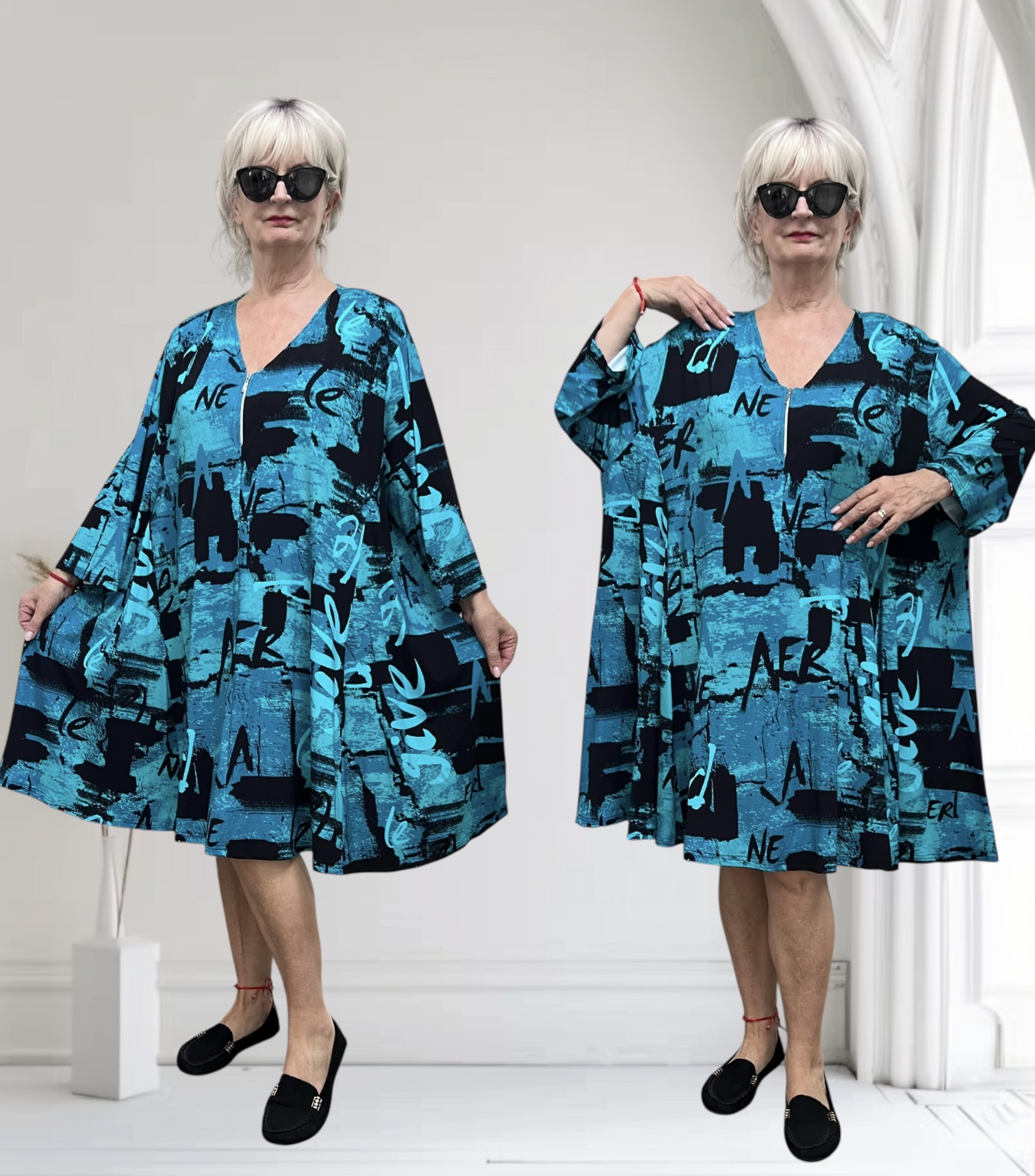New Jersey oversized viscose A-lijn jurk/tuniek met korte rits / stretch