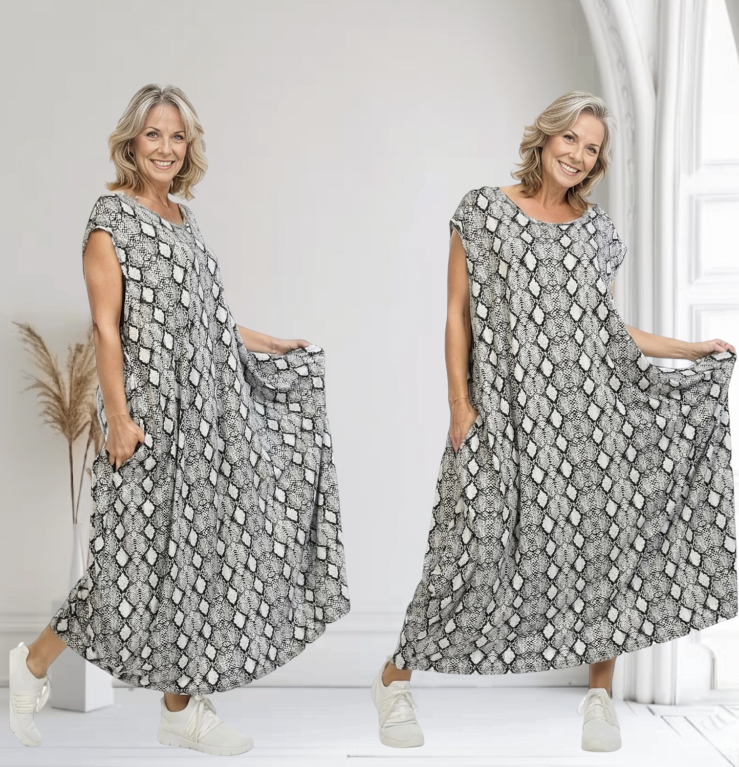AKH oversized viscose A-lijn jurk /apart/stretch