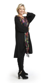 AKH oversized viscose A-lijn jurk/tuniek met zakken apart stretch zwart