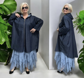 ITALIA MODA oversized katoen jeans A-lijn blazer/jas/vest apart stretch