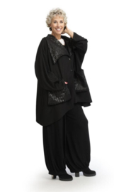AKH oversized A-lijn korte blazer/vest  zwart stretch