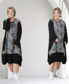 AKH oversized viscose A-lijn jurk met zakken/apart/stretch zwart/wit