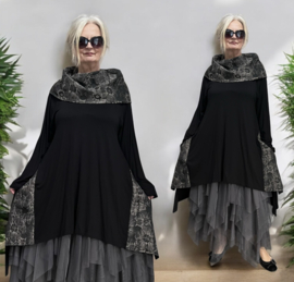 AKH oversized jersey viscose  mix A-lijn tuniek met col zwart apart  stretch