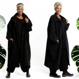 AKH oversized lange wollen winterjas/mantel  gevoerd zwart