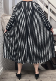 Ninka oversized katoen jersey tricot A-lijn jurk met zakken apart stretch  (extra groot)stretch zwart/wit