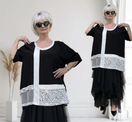 Zedd Plus viscose A-lijn tuniek/top  zwart/wit