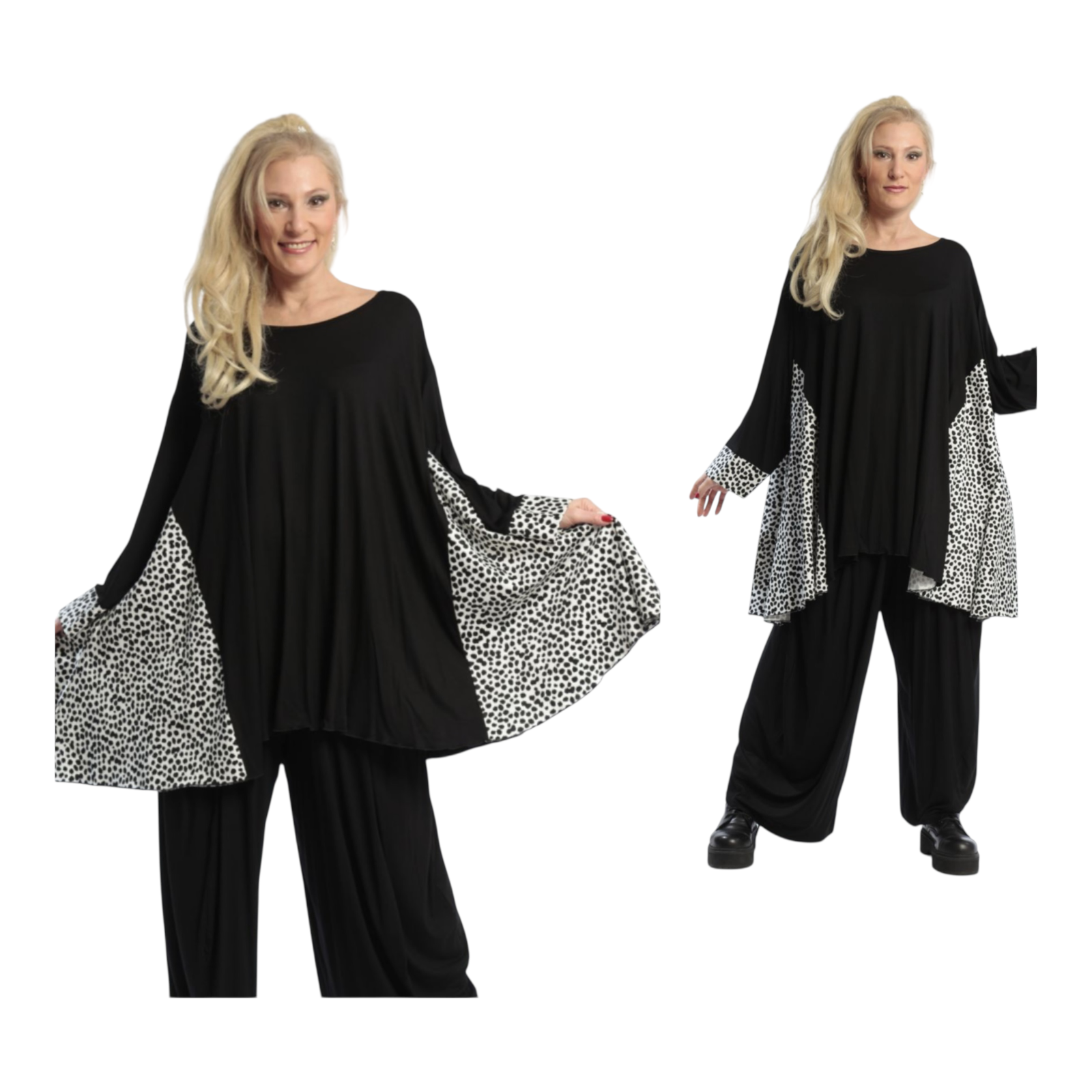 AKH oversized viscose jerseyA-lijn tuniek apart stretch zwart/wit