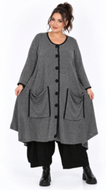 AKH oversized gebreide A-lijn vest/blazer met bies van eco leer stretch /in meerdere kleuren