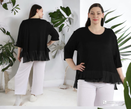 AKH oversized viscose top/tuniek met inzet van tule/apart stretch  zwart