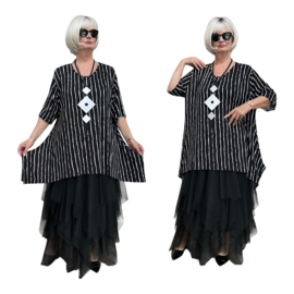 AKH viscose A-lijn tuniek met zakken apart stretch zwart/wit
