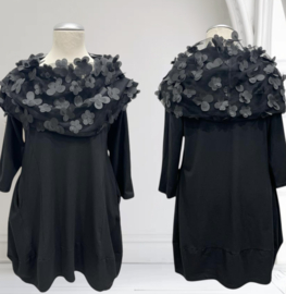 Vincenzo Allocca oversized katoen A-lijn tuniek met tule bloemenkraag apart zwart