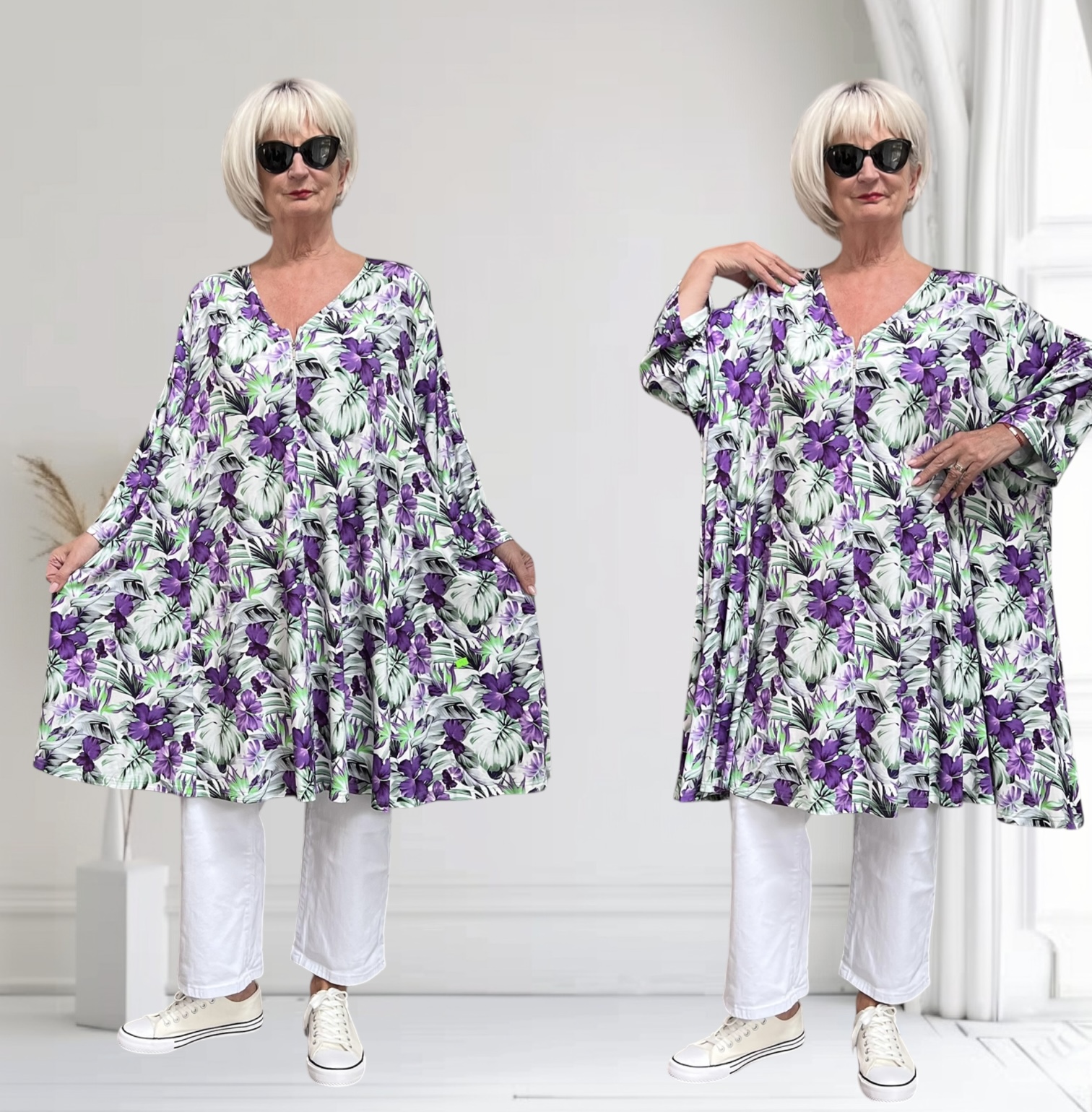 New Jersey oversized viscose A-lijn jurk/tuniek met korte rits /extra wijd/ stretch