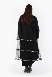 AKH oversized mouwloos vest/tuniek van stretch tule kwaliteit/zwart/wit