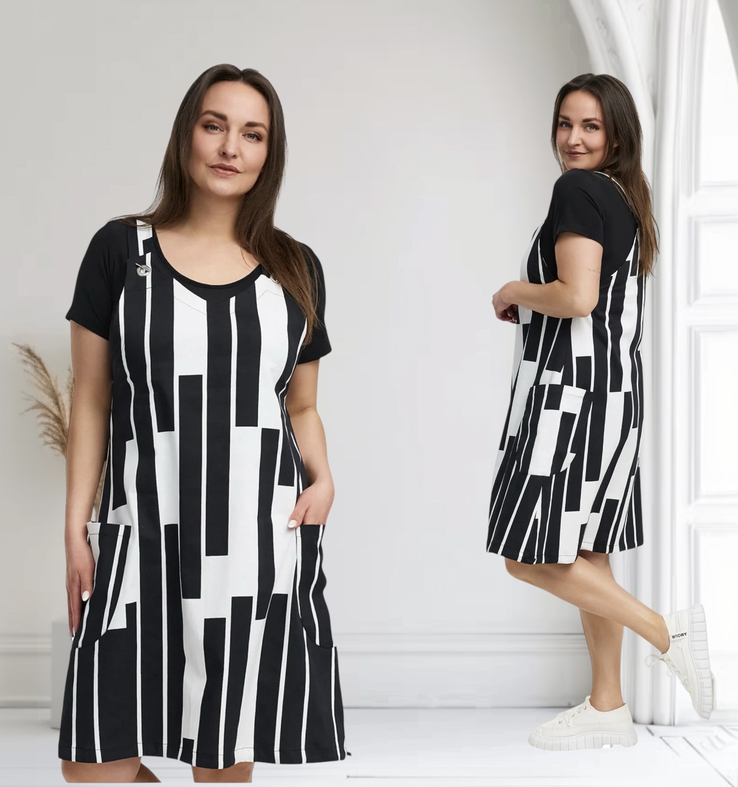 KEKOO design katoen jurk zwart/wit stretch