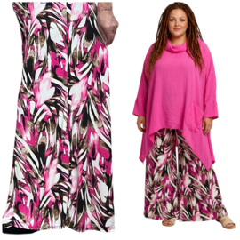 ITALY Mode jersey viscose  wijde broek apart /zeer rekbaar/zwart/wit/fuchsia 