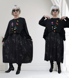 FlyOut  oversized jersey katoen viscose A-lijn jurk zwart stretch